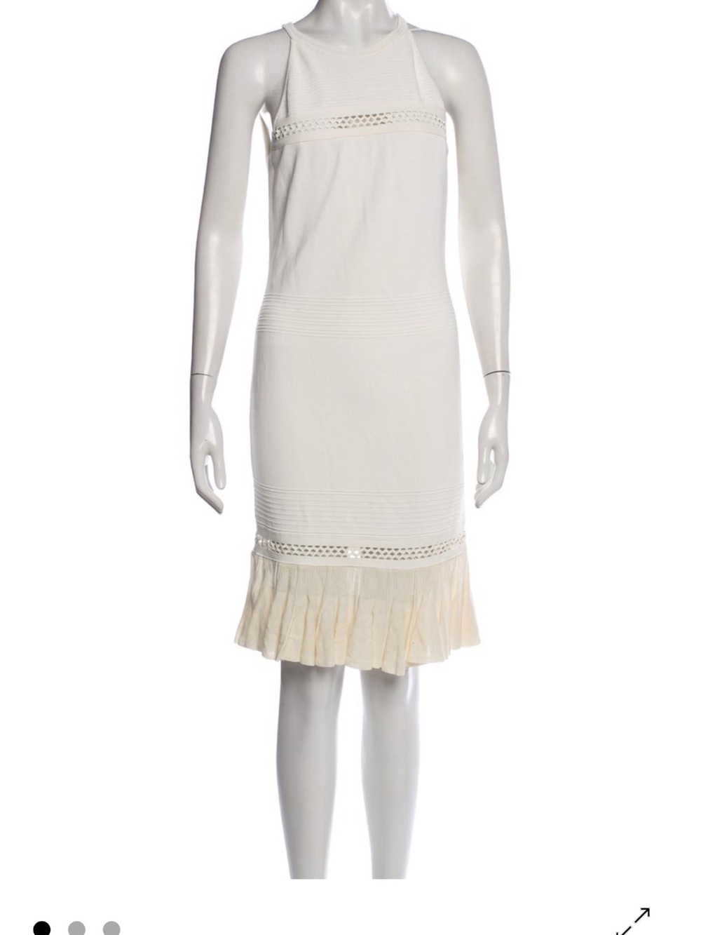 Roberto Cavalli Cream Sleeveless Midi Dress with Crochet and Pleated Hem